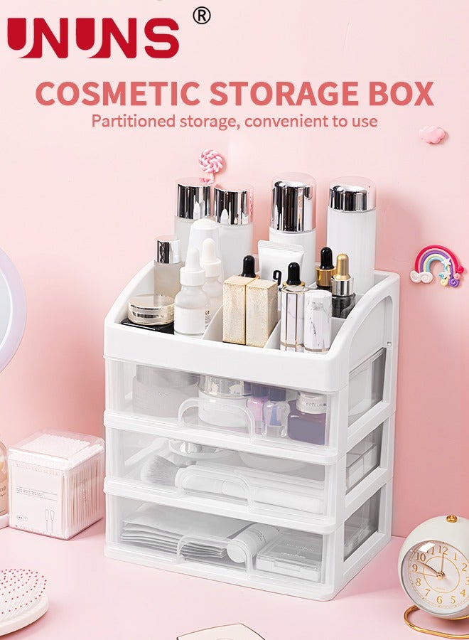 UNUNS Bath Organizers,Cosmetic Display Cases With 3 Drawers,Dresser Cosmetic Box For Brush Holder,Bathroom Vanity Organizers For Skincare/Eyeshadow/Makeup Brushes/Lipstick/Powders/Nail Polish-White - Image 2
