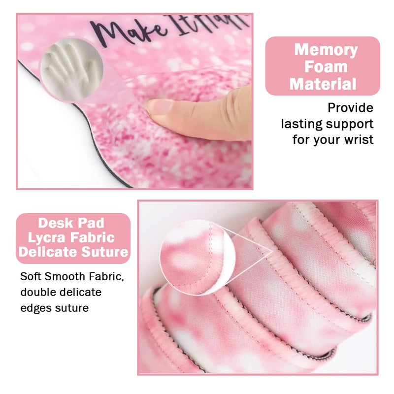 Yunoble 4-in-1 Gaming Mouse Pad Wrist Support Setï¼ŒDesk Pad + Mouse Pad with Wrist Rest + Keyboard Wrist Rest + Coaster, Ergonomic Design for Home Office Study Game - Pink Stay Positive - Image 4