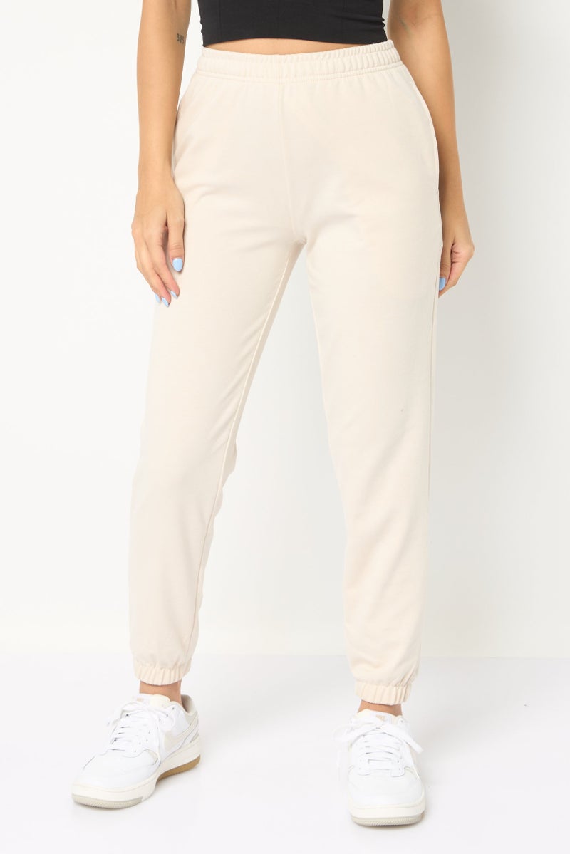 Core Elements Women Regular Fit Solid Jogger Pants, Beige - Image 1