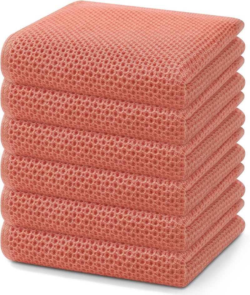Homaxy 100% Cotton Waffle Weave Kitchen Dish Towels, Ultra Soft Absorbent Quick Drying Cleaning Towel, 13 x 28 Inches, 6-Pack, Coral - Image 1