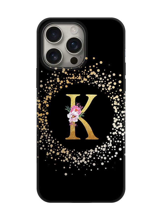 Stylizedd Tough Pro Magnetic Case for iPhone 16 Pro Max, Dual Layer hybrid PC + TPU Mobile Cover Matte - Custom Monogram Floral - K ( Black )  - Image 1