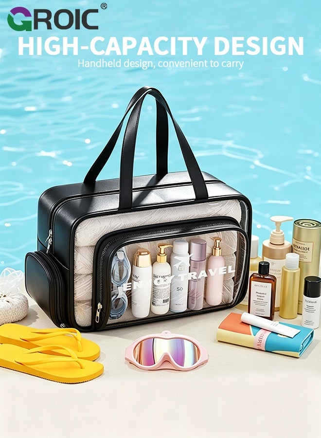 GROIC "Clear PVC Swim Bag with Independent Shoe Bin,Large Capacity Beach Tote Bag,Women Cosmetic Pouch for Storage Travel Organizer,Large Waterproof Sandproof Beach Tote " - Image 4