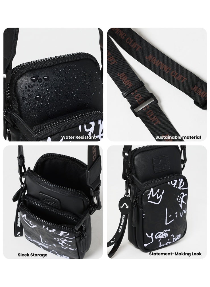 Jumping Cliff Evoke Crossbody Bag for Men & Women – Mini Messenger Shoulder Bag with Adjustable Strap, Stylish Graffiti Phone Purse for Travel, Passport & Daily Use, Water-Resistant PU (13 x 4.5 x 22 cm, 1.2L) - Image 5