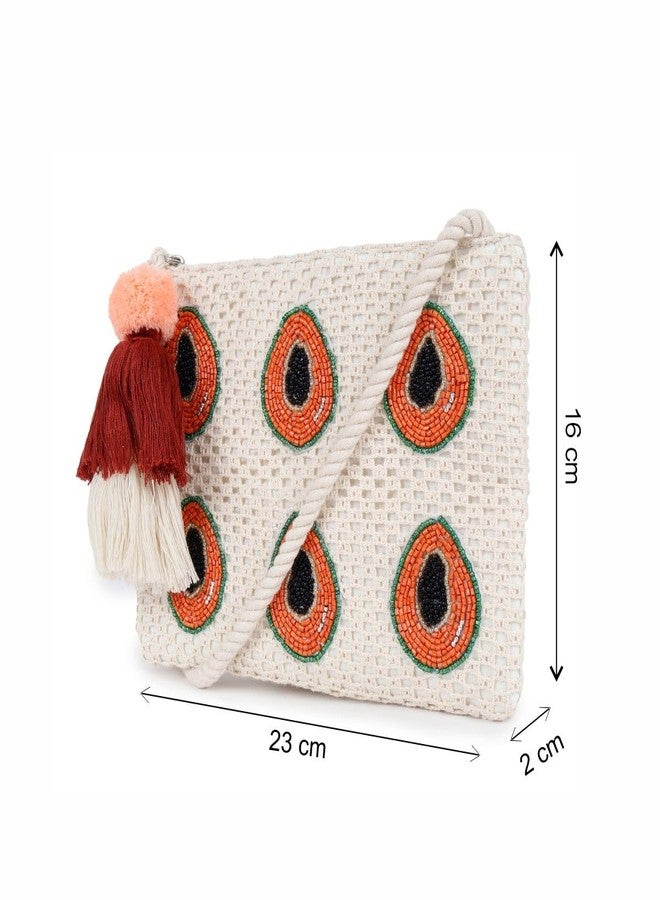 ASTRID Handbeaded Sling With Zipper Closure For Women And Girls (papaya) - Image 4