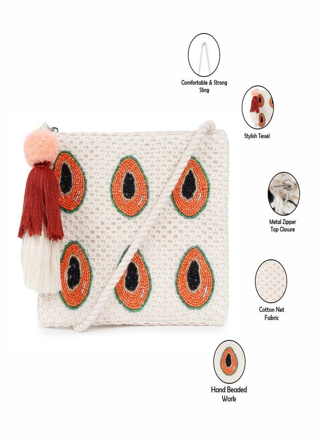 ASTRID Handbeaded Sling With Zipper Closure For Women And Girls (papaya) - Image 3