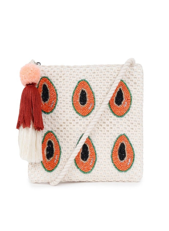 ASTRID Handbeaded Sling With Zipper Closure For Women And Girls (papaya) - Image 1