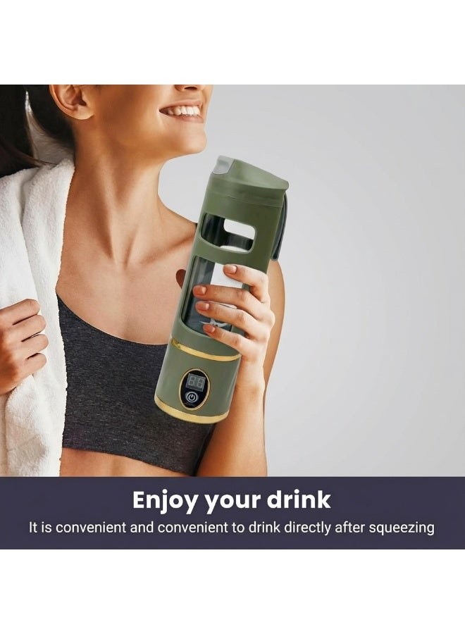 خلاط شخصي فاخر 450 مل - تصميم عصري بلمسات ذهبية و 12 شفرة فائقة القوة - عصارة رقمية محمولة للعصائر والسموذي - شحن USB - Image 2