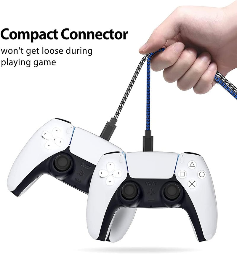 ELECDON PS5 Controller Charger Cable Nylon Braided USB Type-C High-Speed Sync Charging Cord Compatible for Switch Pro/Nintendo Switch, Xbox Series X/S Controller, Cellphone, Laptop 2 Pcs 3M（Black &Blue） - Image 5