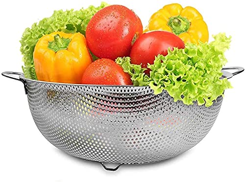 AMULAKH Rice Fruits Vegetable Basket Noodles Pasta Washing Bowl and Strainer for Storing and Straining, Washing Bowl & Drainer Colander Mixing Bowl/Steamer/Rice Strainer/Washer - Stainless Steel - Image 1