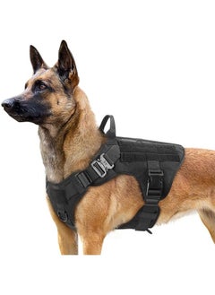 Rabbitgoo Tactical Dog Harness for Large Dogs, Heavy Duty Dog Harness with Handle, No-Pull Service Dog Vest Large Breed, Adjustable Military Dog Vest Harness for Training Hunting Walking, Black, M 