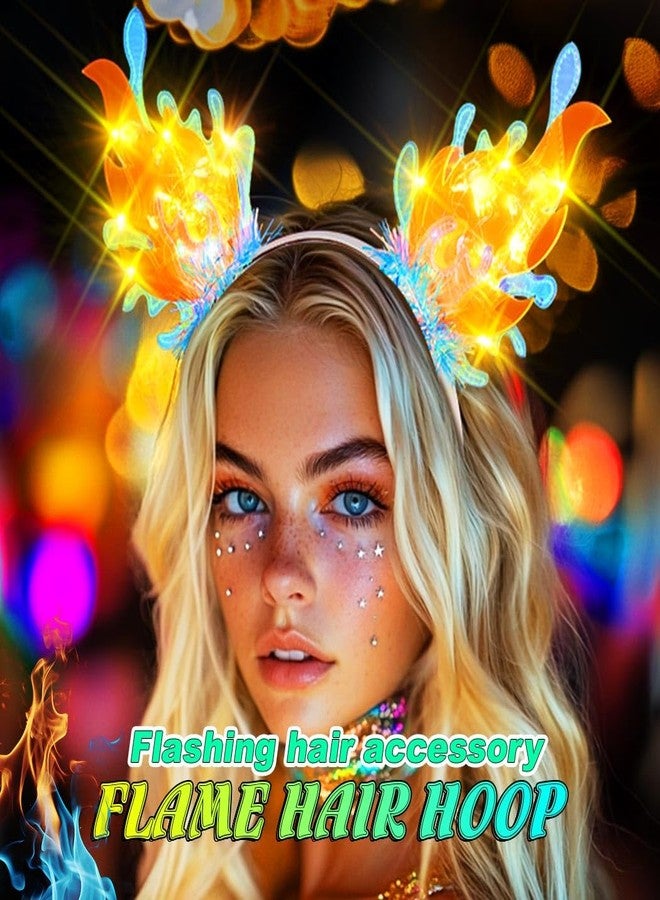 ايفينت طوق رأس مضيء على شكل لهب من إيرنت، طوق شعر ناري، إكسسوارات شعر لحفلات الرقص والحفلات الليلية للنساء - Image 3