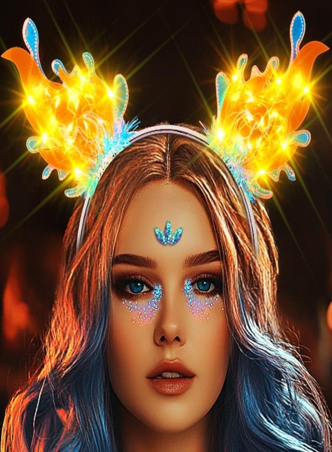 ايفينت طوق رأس مضيء على شكل لهب من إيرنت، طوق شعر ناري، إكسسوارات شعر لحفلات الرقص والحفلات الليلية للنساء - Image 1