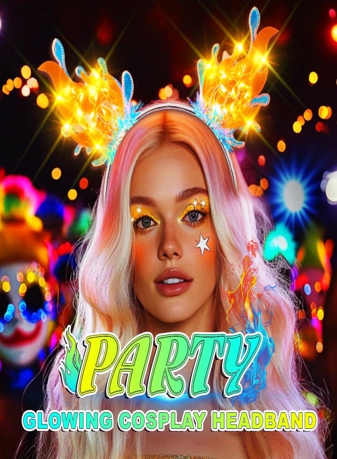 ايفينت طوق رأس مضيء على شكل لهب من إيرنت، طوق شعر ناري، إكسسوارات شعر لحفلات الرقص والحفلات الليلية للنساء - Image 5