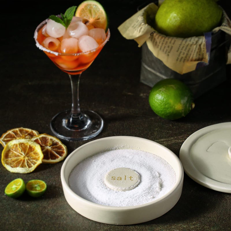 Cosnou Ceramic Margarita Salt Rimmer مع غطاء مجموعة مكونة من 2 ملحقات بار منزلية للتوابل - حواف للمشروبات - أدوات مجموعة النادل - ديكور البار - Image 5