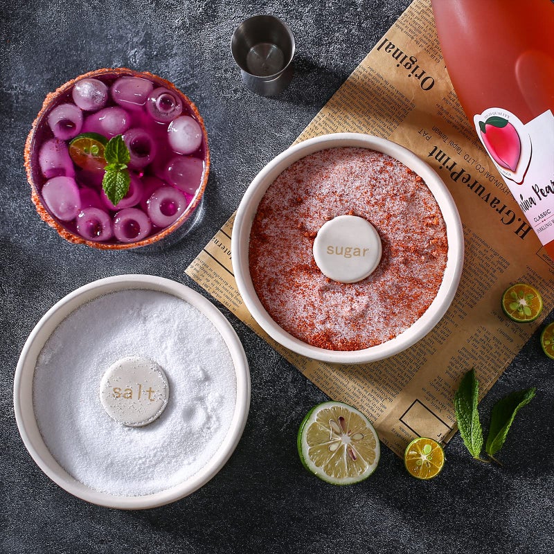 Cosnou Ceramic Margarita Salt Rimmer مع غطاء مجموعة مكونة من 2 ملحقات بار منزلية للتوابل - حواف للمشروبات - أدوات مجموعة النادل - ديكور البار - Image 4