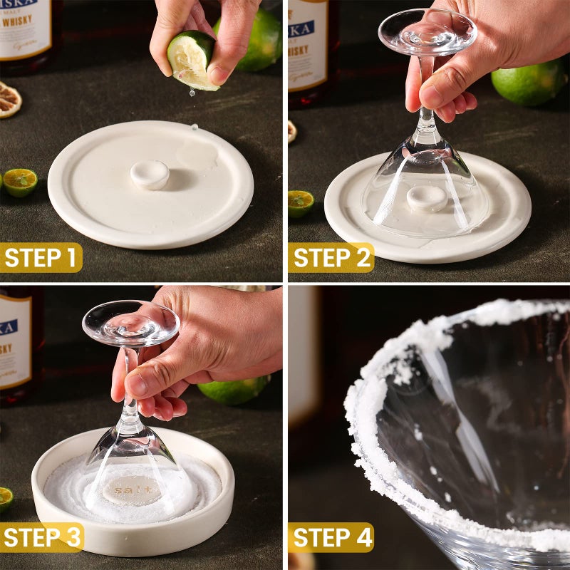 Cosnou Ceramic Margarita Salt Rimmer مع غطاء مجموعة مكونة من 2 ملحقات بار منزلية للتوابل - حواف للمشروبات - أدوات مجموعة النادل - ديكور البار - Image 2