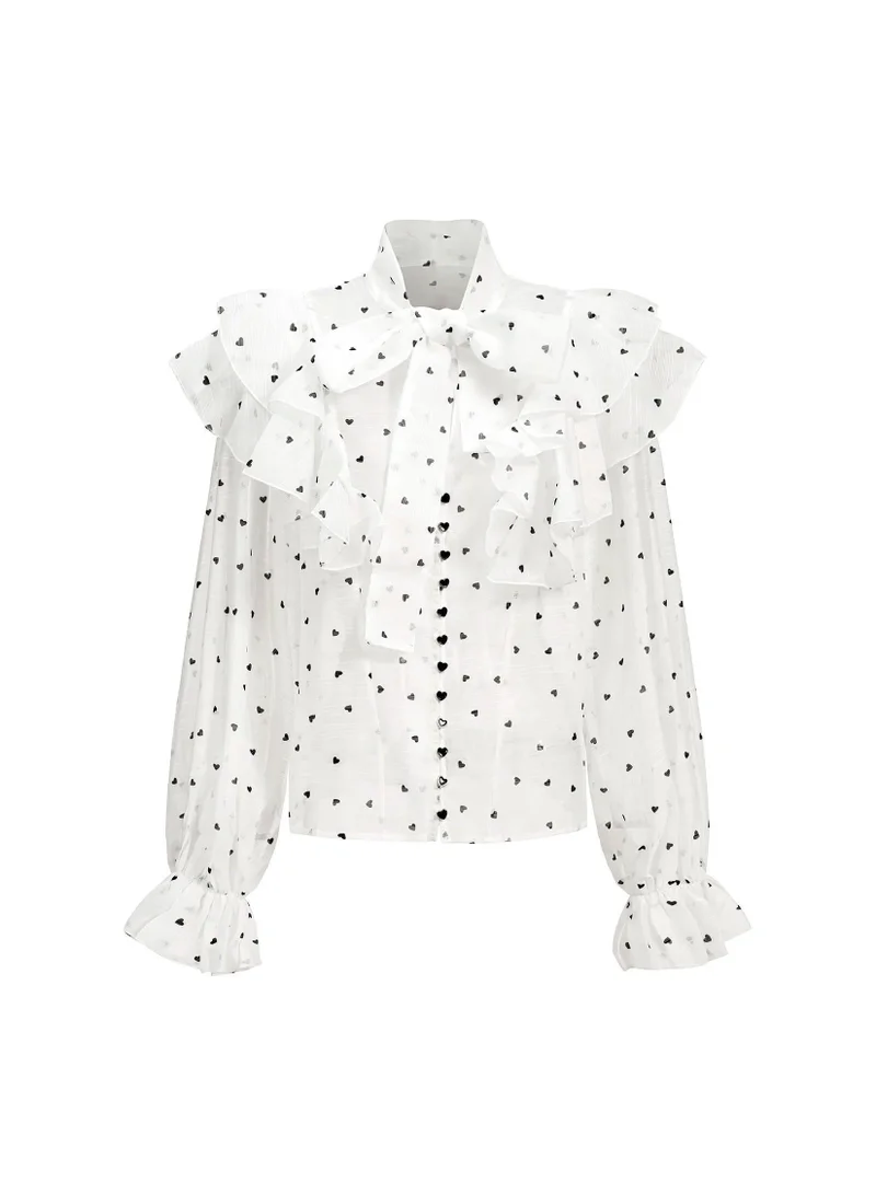 Bella Barnett  Walda Long Sleeves Dot Printed Folds Two-Piece Set for Women | Best Price UAE