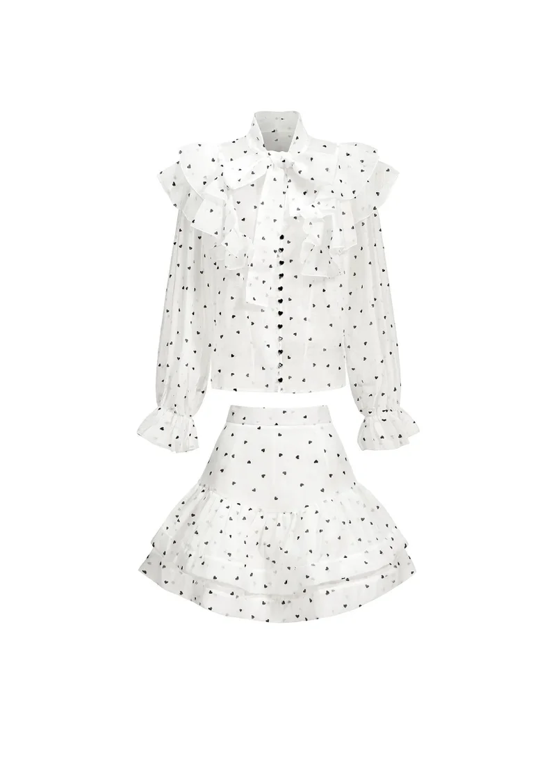 Bella Barnett Walda Long Sleeves Dot Printed Folds Two-Piece Set