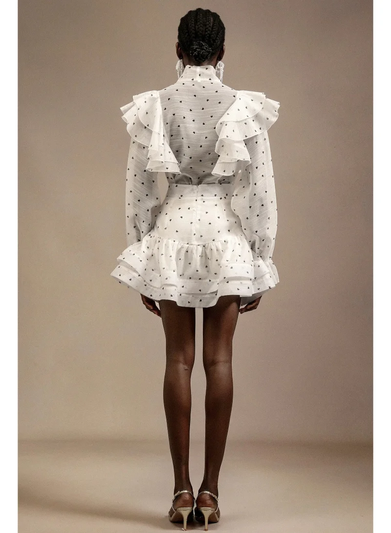 Bella Barnett  Walda Long Sleeves Dot Printed Folds Two-Piece Set for Women | Best Price UAE