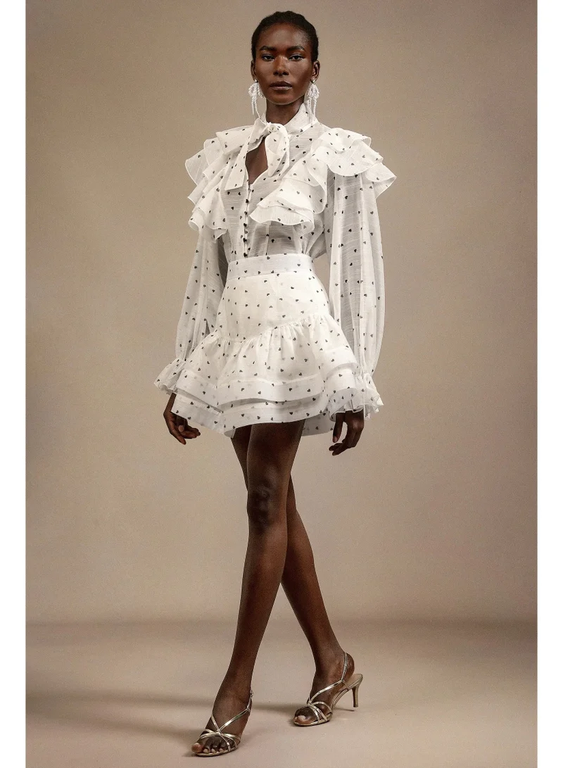 Bella Barnett Walda Long Sleeves Dot Printed Folds Two-Piece Set