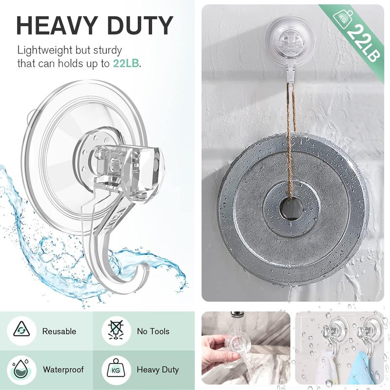 VIS'V Wreath Hanger, Large Suction Cup Wreath Hooks, Heavy Duty, 22 LB Capacity, Removable and Reusable, Clear, 2 Pcs - Image 3
