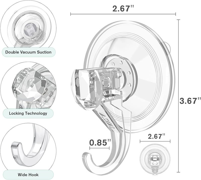 VIS'V Wreath Hanger, Large Suction Cup Wreath Hooks, Heavy Duty, 22 LB Capacity, Removable and Reusable, Clear, 2 Pcs - Image 4