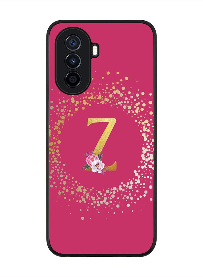 Stylizedd Rugged Black Edge case for Huawei nova Y71, Slim fit Rubber Edges Thin Cover - Custom Monogram Initial Letter Floral Pattern Alphabet - Z (Dark Pink Rose ) - Image 1