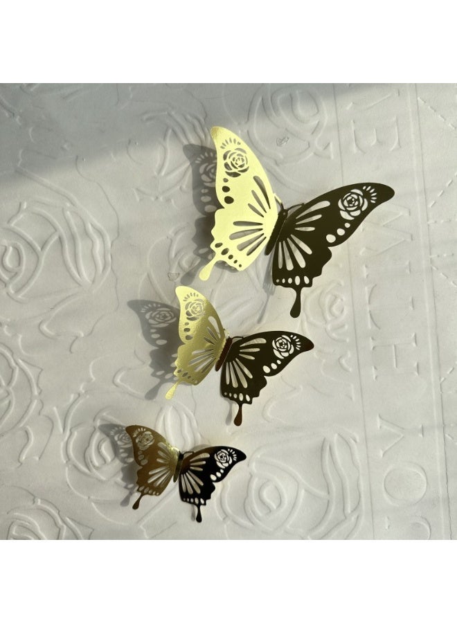 48Piece Hollow-Out 3D Butterfly Stickers Wall Decal Set Gold 4 Styles 3 Sizes Removable Wall Sticker Room Mural Decals for Kids Bedroom Nursery Classroom Party Cake Decoration Wedding Decor DIY Gift - Image 5