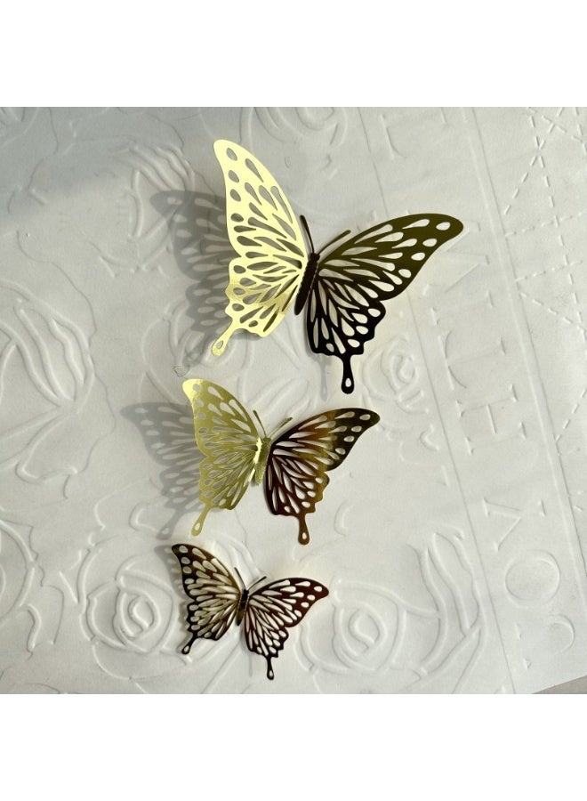 48Piece Hollow-Out 3D Butterfly Stickers Wall Decal Set Gold 4 Styles 3 Sizes Removable Wall Sticker Room Mural Decals for Kids Bedroom Nursery Classroom Party Cake Decoration Wedding Decor DIY Gift - Image 4