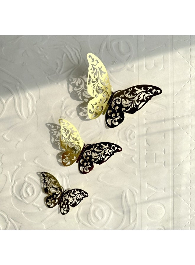 48Piece Hollow-Out 3D Butterfly Stickers Wall Decal Set Gold 4 Styles 3 Sizes Removable Wall Sticker Room Mural Decals for Kids Bedroom Nursery Classroom Party Cake Decoration Wedding Decor DIY Gift - Image 2