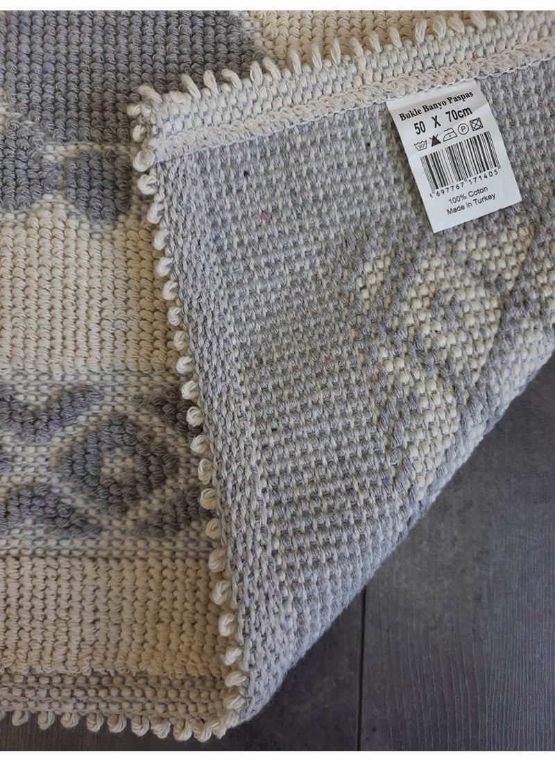 Bonny Home Soffy Cotton Grey & Cream Foot Mat Foot Towel 50X70 cm Bath Mat  - Image 4