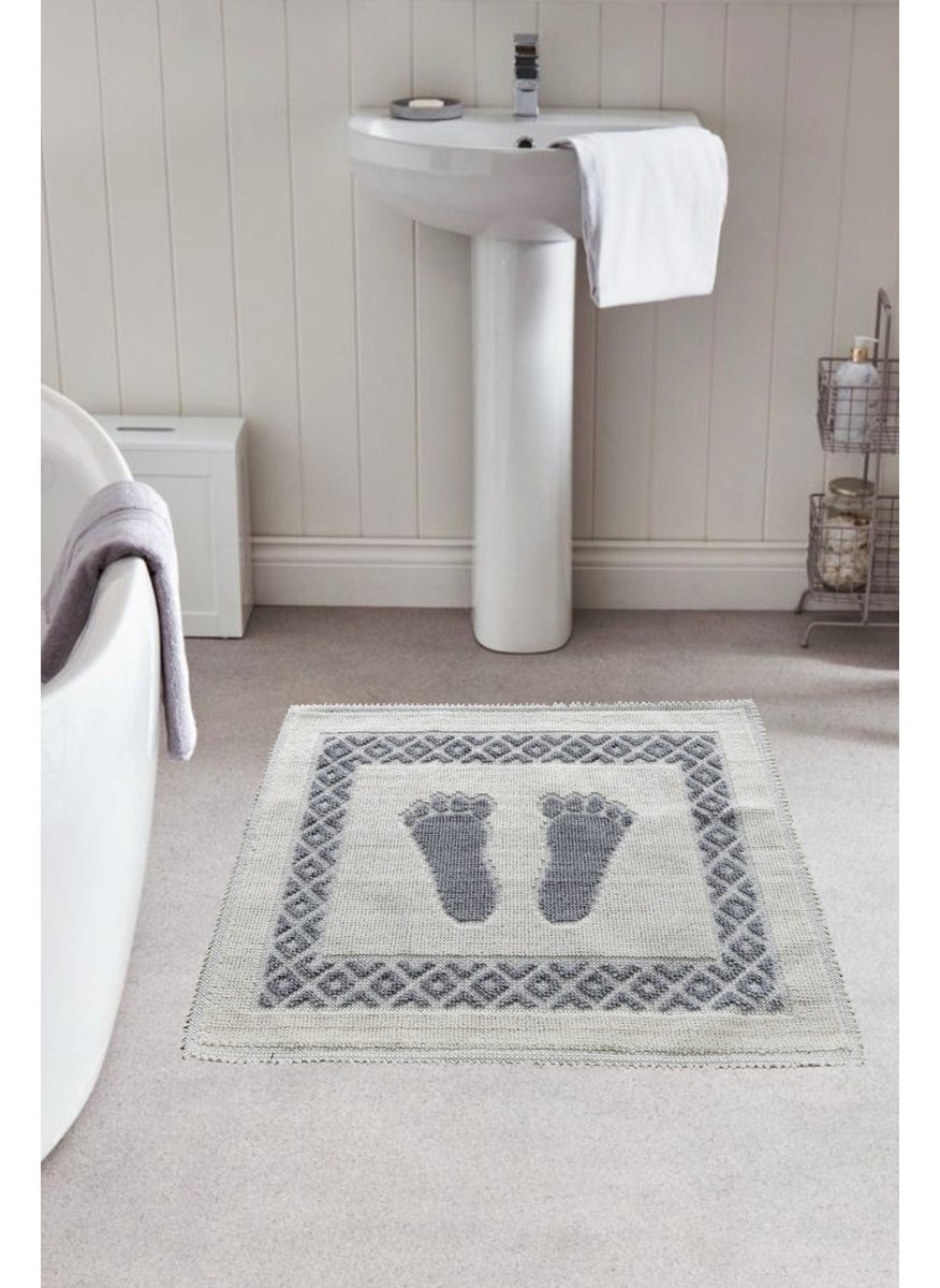 Bonny Home Soffy Cotton Grey & Cream Foot Mat Foot Towel 50X70 cm Bath Mat  - Image 1