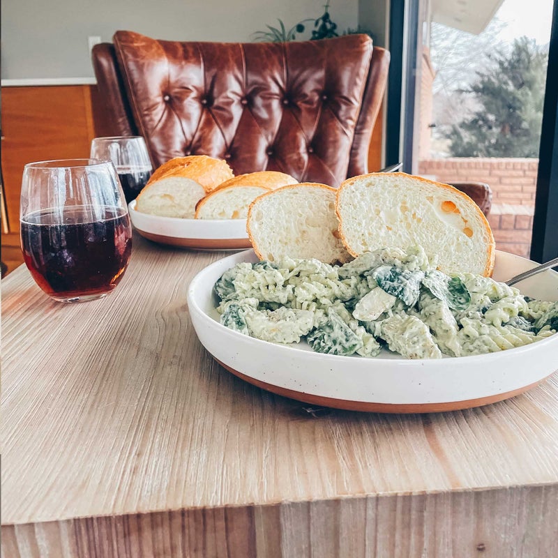 Mora Ceramic Flat Pasta Bowl Set of 4-35oz  Microwave Safe Plate with High Edge - Modern Porcelain Dinnerware for Kitchen and Eating  Large Wide Bowls/Plates for Serving Dinner  Salad  etc- Vanilla - Image 5