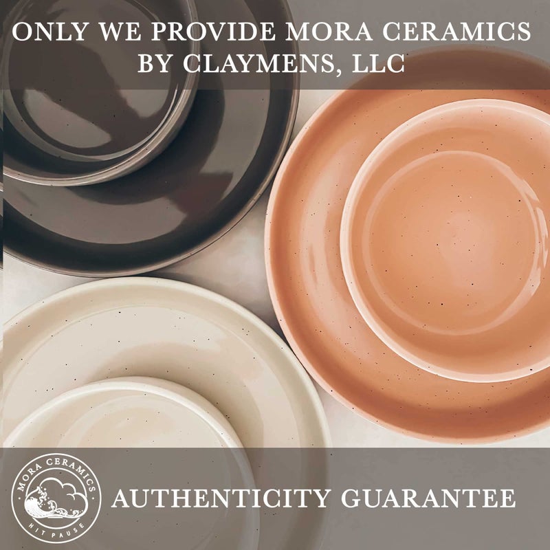 Mora Ceramic Flat Pasta Bowl Set of 4-35oz  Microwave Safe Plate with High Edge - Modern Porcelain Dinnerware for Kitchen and Eating  Large Wide Bowls/Plates for Serving Dinner  Salad  etc- Vanilla - Image 4