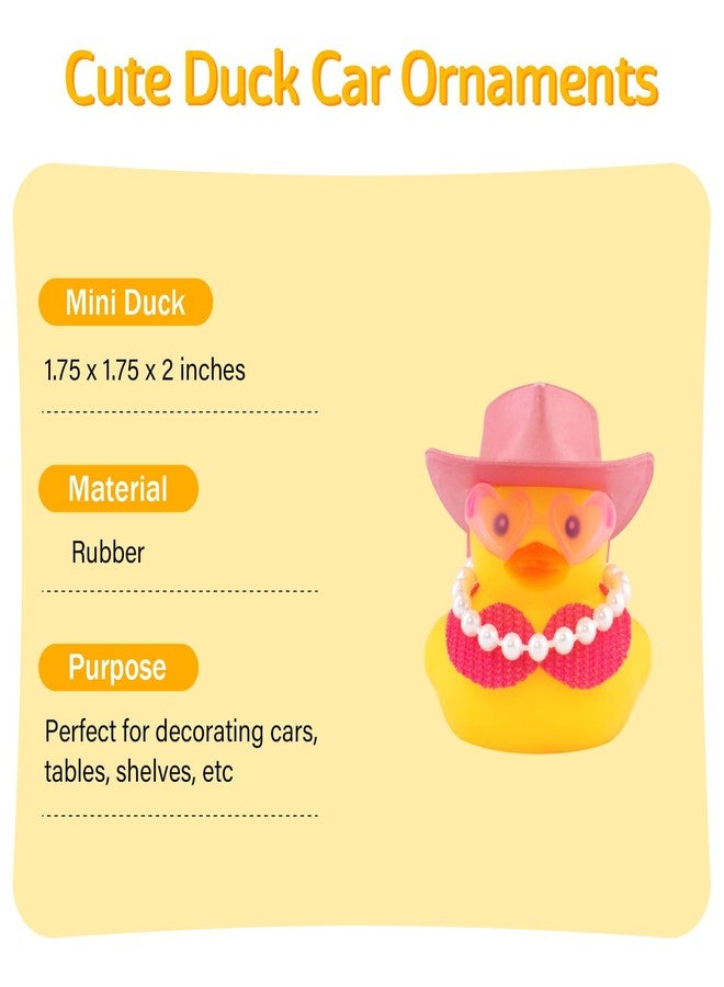 wonuu Car Decorations Bikini Cowboy Rubber Ducks, Dashboard Rubber Ducky for Gag Car Ornament Cute Duck with Cowboy Hat, Glasses, Pearl, Pink Gold - Image 3