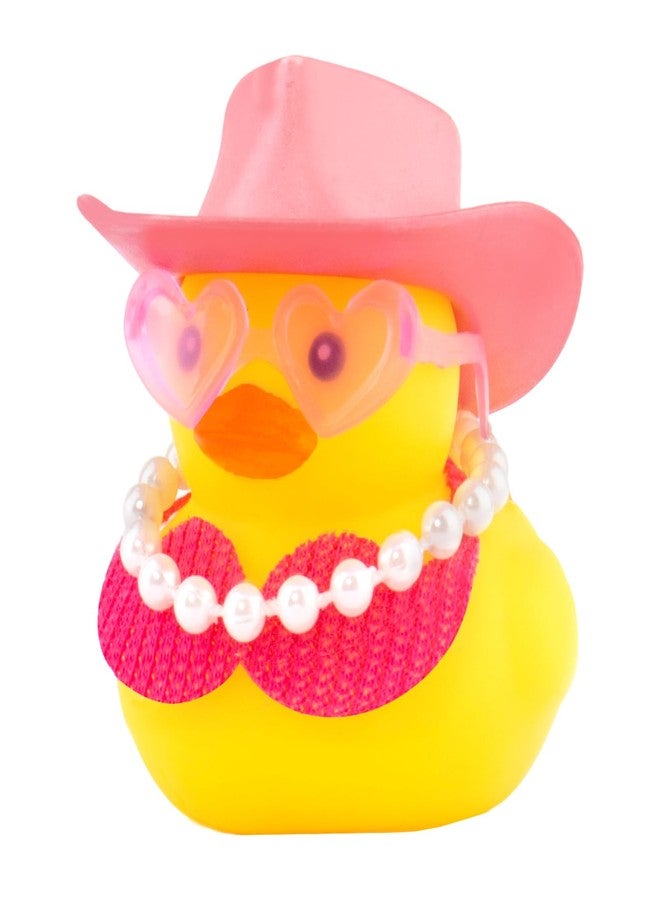 wonuu Car Decorations Bikini Cowboy Rubber Ducks, Dashboard Rubber Ducky for Gag Car Ornament Cute Duck with Cowboy Hat, Glasses, Pearl, Pink Gold - Image 1