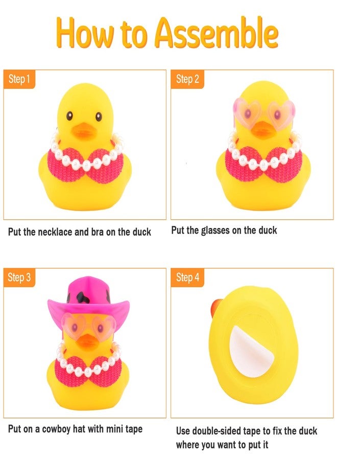 wonuu Car Decorations Bikini Cowboy Rubber Ducks, Dashboard Rubber Ducky for Gag Car Ornament Cute Duck with Cowboy Hat, Glasses, Pearl, Pink Gold - Image 5