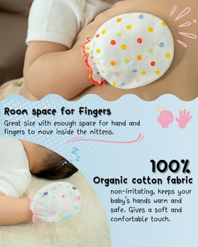 RATIVE Baby Mittens Gloves No Scratch Organic Cotton for Newborn 0-6 Months Baby Essentials Must Haves for Boys Girls (6 Pairs/g46) - Image 4