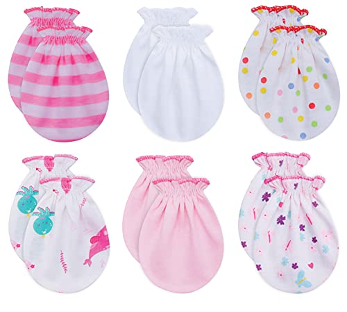 RATIVE Baby Mittens Gloves No Scratch Organic Cotton for Newborn 0-6 Months Baby Essentials Must Haves for Boys Girls (6 Pairs/g46) - Image 1
