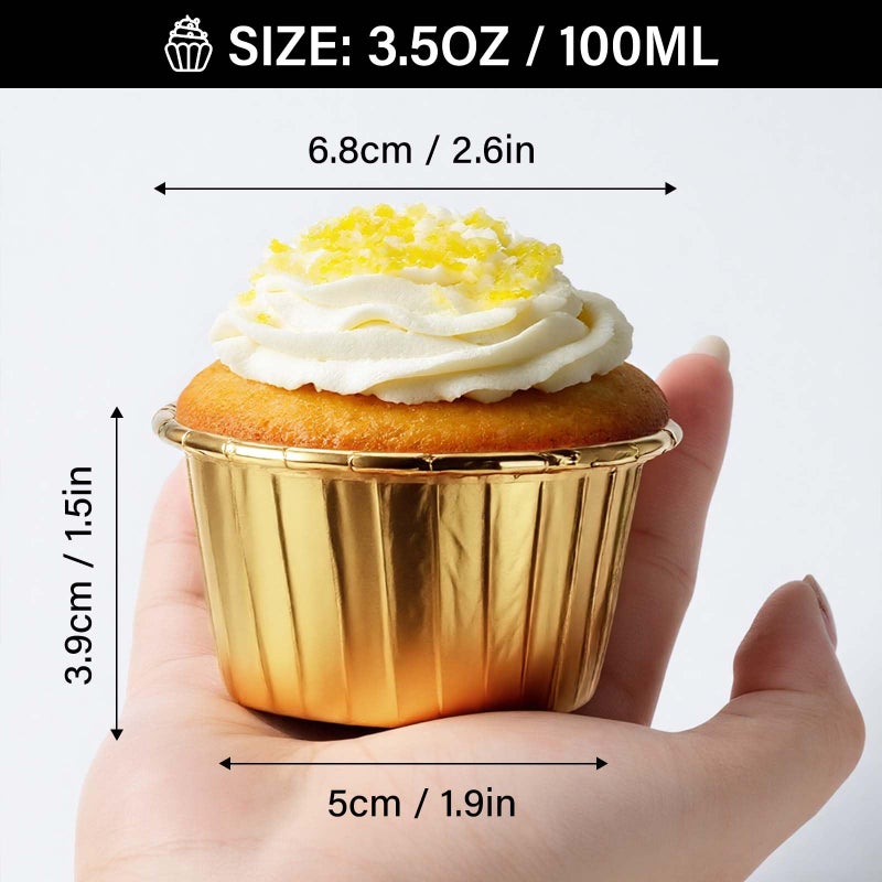 EUSOAR Gold Cupcake Cups, 3.5 Oz 50pcs Disposable Foil Muffin Liners, Gold Cupcake Baking Cups, Ramekin Aluminum Cupcake Tip Pan Ramekin Holders, Little Baking Cups - Image 2