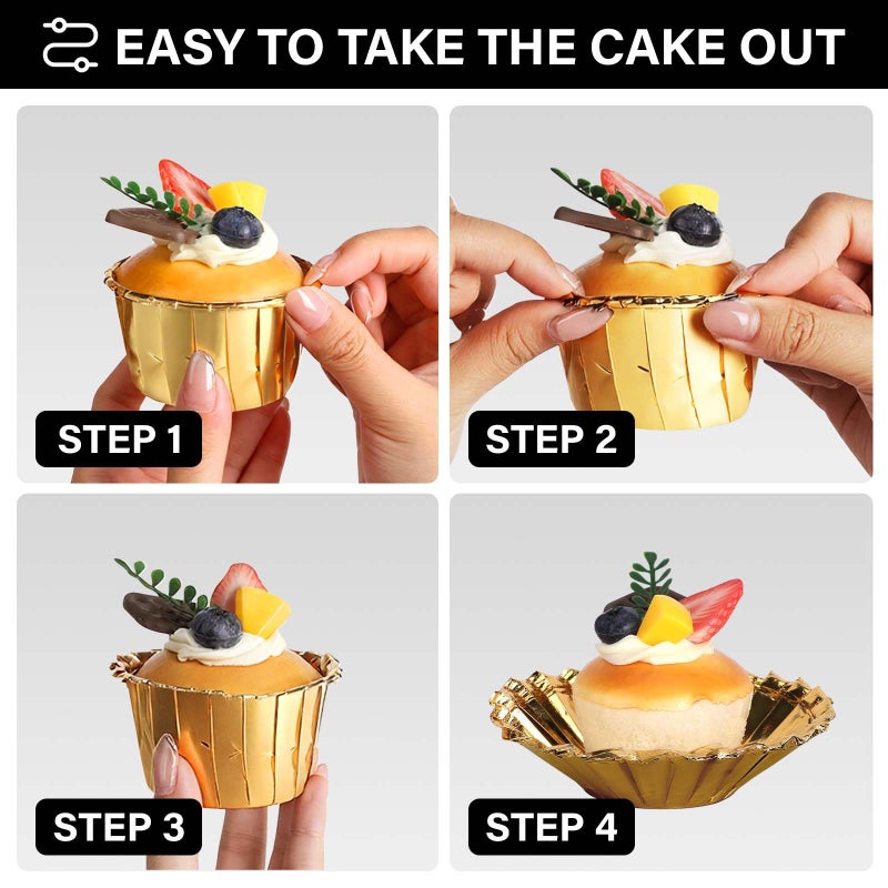 EUSOAR Gold Cupcake Cups, 3.5 Oz 50pcs Disposable Foil Muffin Liners, Gold Cupcake Baking Cups, Ramekin Aluminum Cupcake Tip Pan Ramekin Holders, Little Baking Cups - Image 4