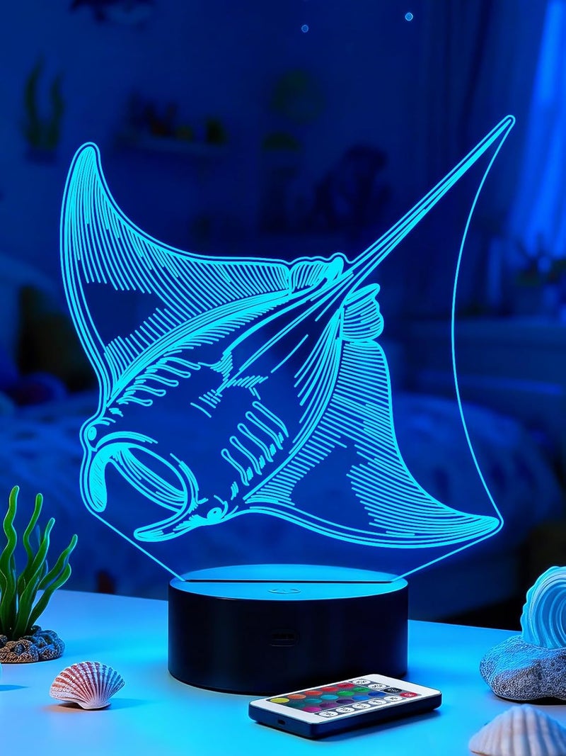 Al Raied ARS® Manta Ray 3D Night Light - 16 Colors Changing Touch Dimmable Table Lamp for Manta Ray Lovers - Image 1
