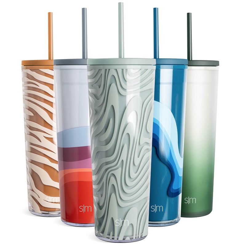 Simple Modern Plastic Tumbler with Lid and Straw | Reusable BPA Free Iced Coffee Cups Double Wall Smoothie Cup | Gifts for Women Men Him Her | Classic Collection | 24oz | Seaglass Waves - Image 1