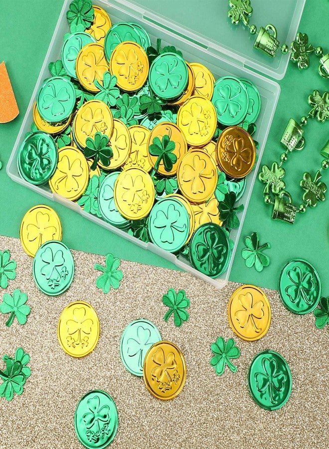 AUGSUN St. Patrick's Day Decorations Shamrock Coins, 60 Pieces Gold Green Good Lucky Coins Plastic Irish 3-Leaf Clover Leprechaun Coin for St Patricks Day Decorations Party Supplies Favors - Image 2