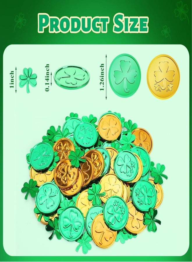 AUGSUN St. Patrick's Day Decorations Shamrock Coins, 60 Pieces Gold Green Good Lucky Coins Plastic Irish 3-Leaf Clover Leprechaun Coin for St Patricks Day Decorations Party Supplies Favors - Image 4
