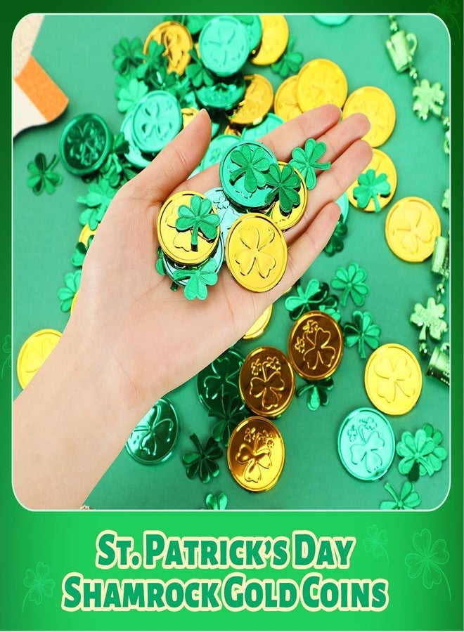 AUGSUN St. Patrick's Day Decorations Shamrock Coins, 60 Pieces Gold Green Good Lucky Coins Plastic Irish 3-Leaf Clover Leprechaun Coin for St Patricks Day Decorations Party Supplies Favors - Image 3