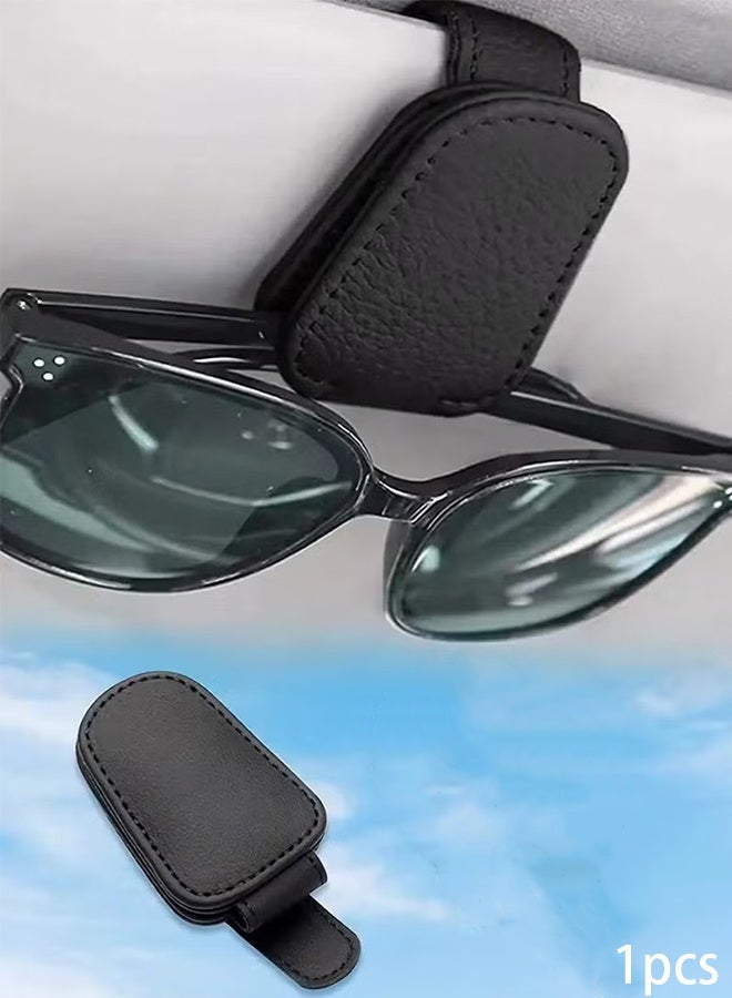 Happy D Car sun visor magnetic leather sunglasses holder - high-quality leather, strong grip, one-handed operation, easy installation - an ideal car accessory for all vehicles, black, 1 piece. - Image 1