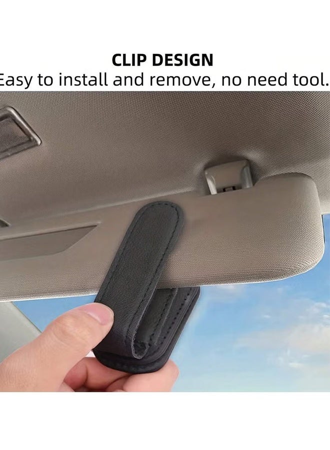 Happy D Car sun visor magnetic leather sunglasses holder - high-quality leather, strong grip, one-handed operation, easy installation - an ideal car accessory for all vehicles, black, 1 piece. - Image 4