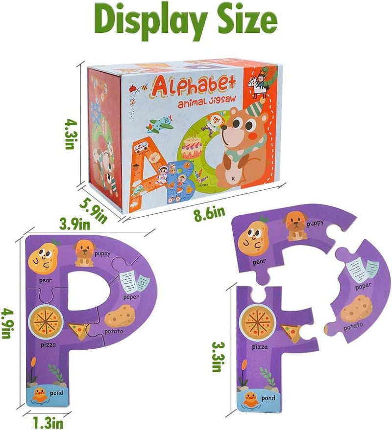 JCREN ألغاز خشبية كبيرة للأطفال الصغار: حروف الأبجدية ABC، التعرف على الألوان والأشكال والحيوانات، تعليم مونتيسوري STEM، لعبة تعليمية للأطفال من سن 3-5 سنوات (بنين وبنات) - Image 2