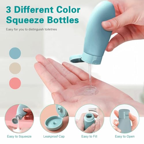 GaxQuly Travel Bottles Kit for Toiletries Organizer Leak Proof Refillable Squeezable Containers Set with Clear Storage Bag for Lotion Shampoo Conditioner Cosmetic Shower Gel Hand Wash (11pcs) - Image 3